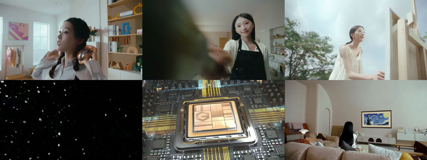 创维 Q7D 成片中的人物、绘画、产品和客厅